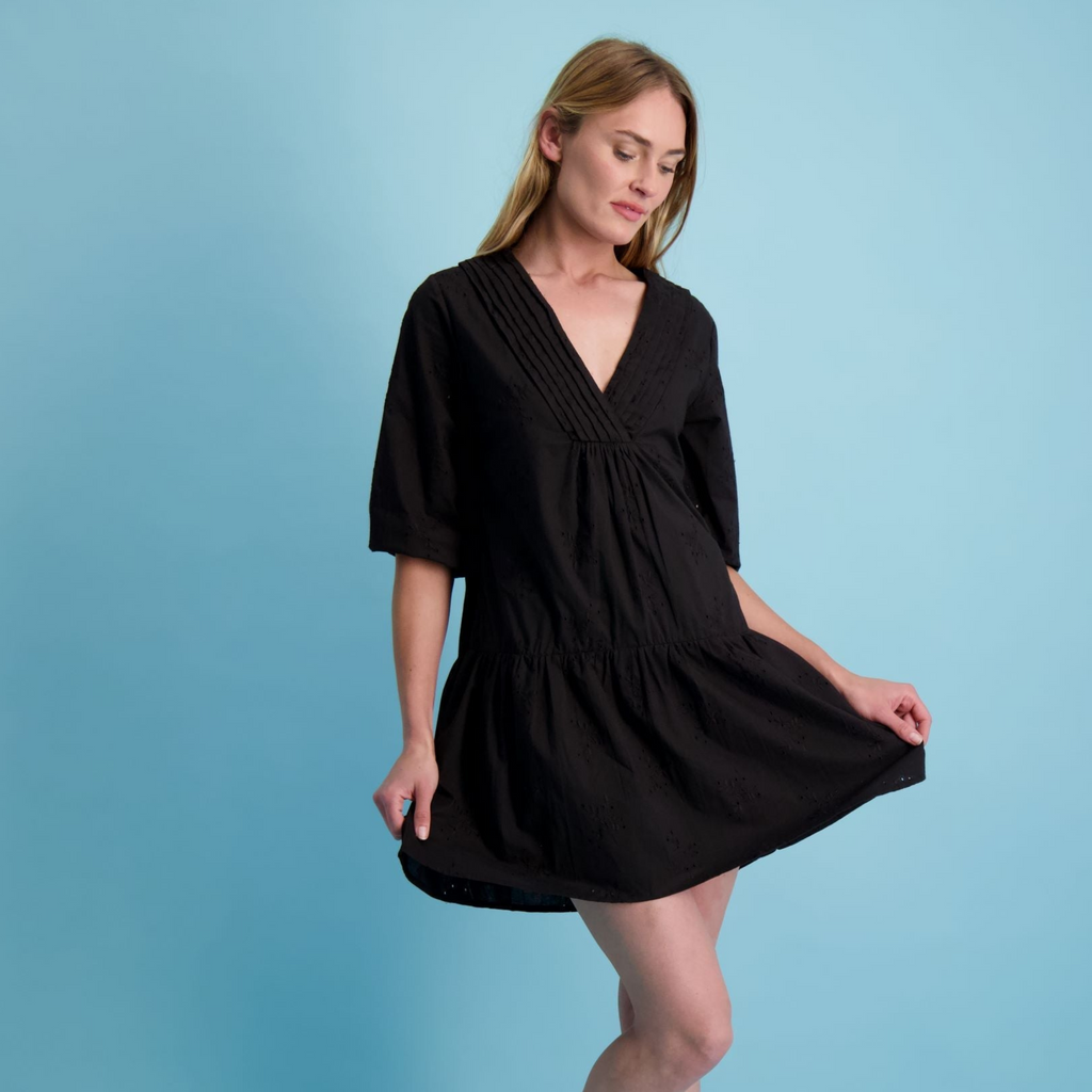 Marina Women's Mini Dress in Black Eyelet - The Well Appointed House