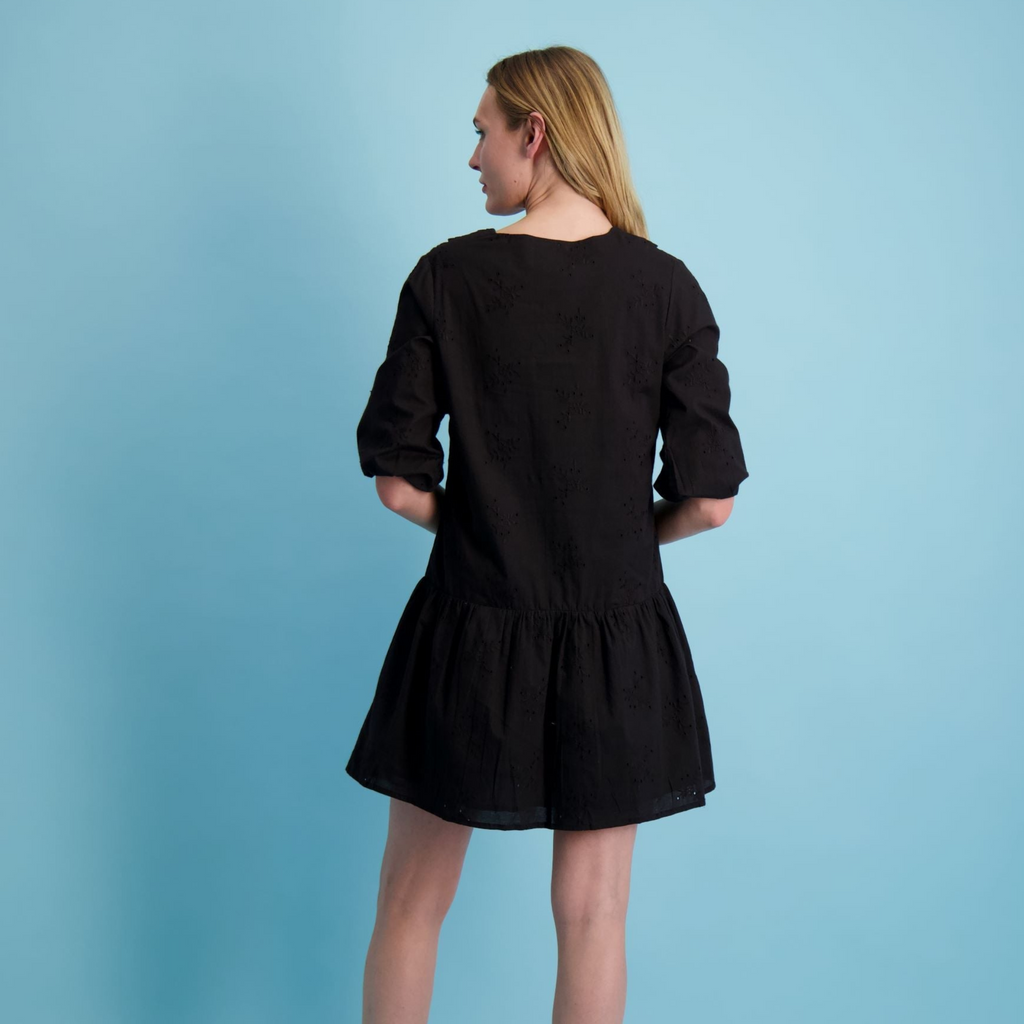 Marina Women's Mini Dress in Black Eyelet - The Well Appointed House