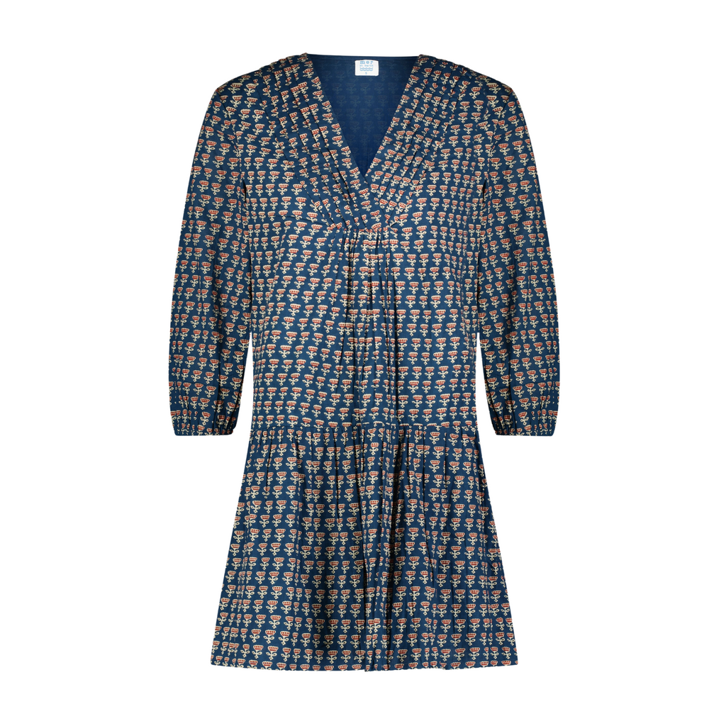 Marina Women's Mini Dress in Blue Floral Block Print - The Well Appointed House