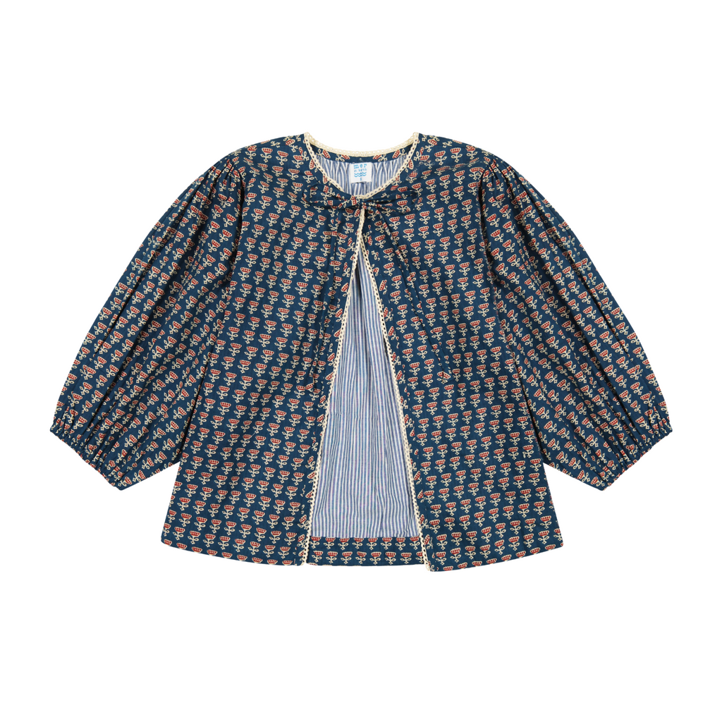 Marisol Boho Jacket in Blue Floral Block Print - The Well Appointed House