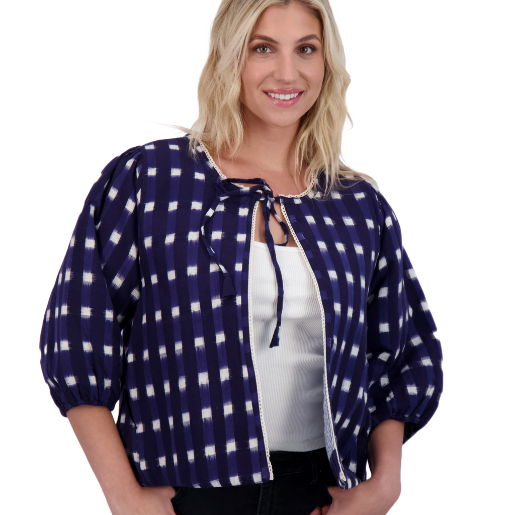 Marisol Boho Jacket in Midnight Navy Ikat - The Well Appointed House