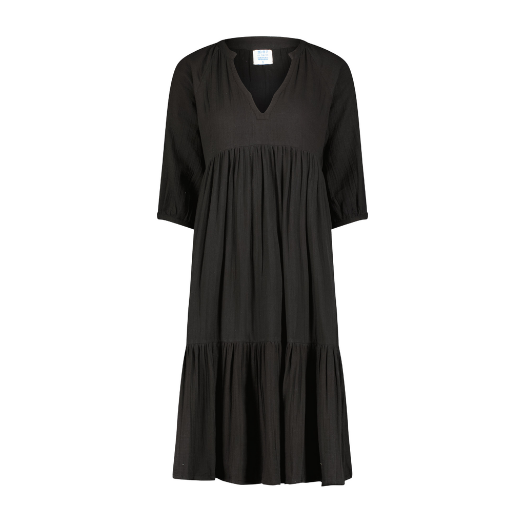 Martine Women's Popover Dress in Black Cotton Gauze - The Well Appointed House