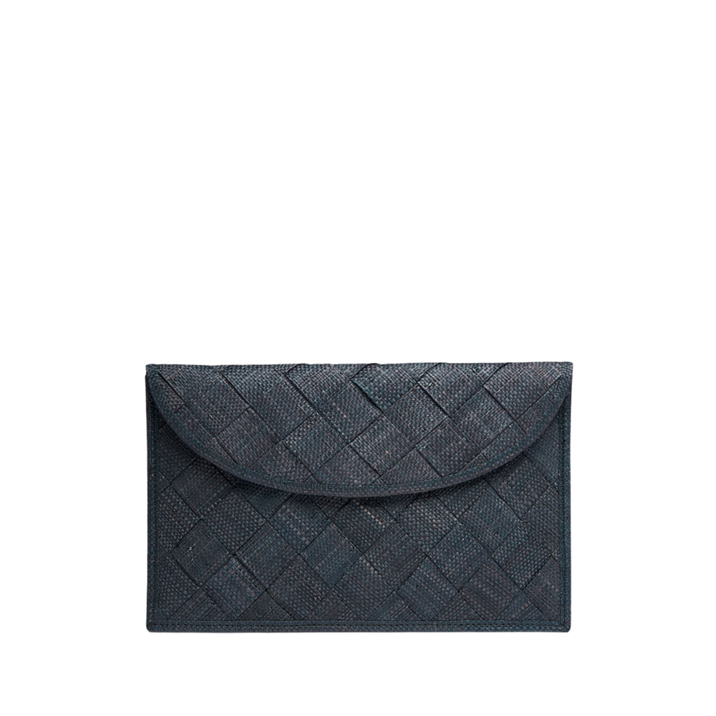 Mattie Straw Envelope Clutch Bag in Black - The Well Appointed House