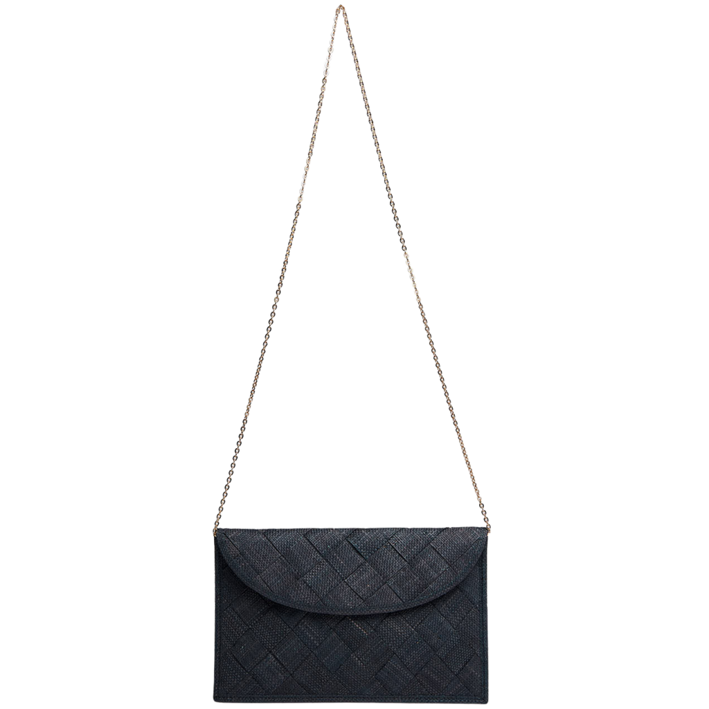 Mattie Straw Envelope Clutch Bag in Black - The Well Appointed House