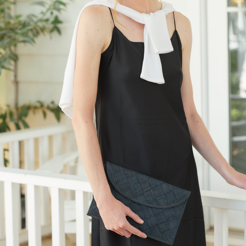 Mattie Straw Envelope Clutch Bag in Black - The Well Appointed House