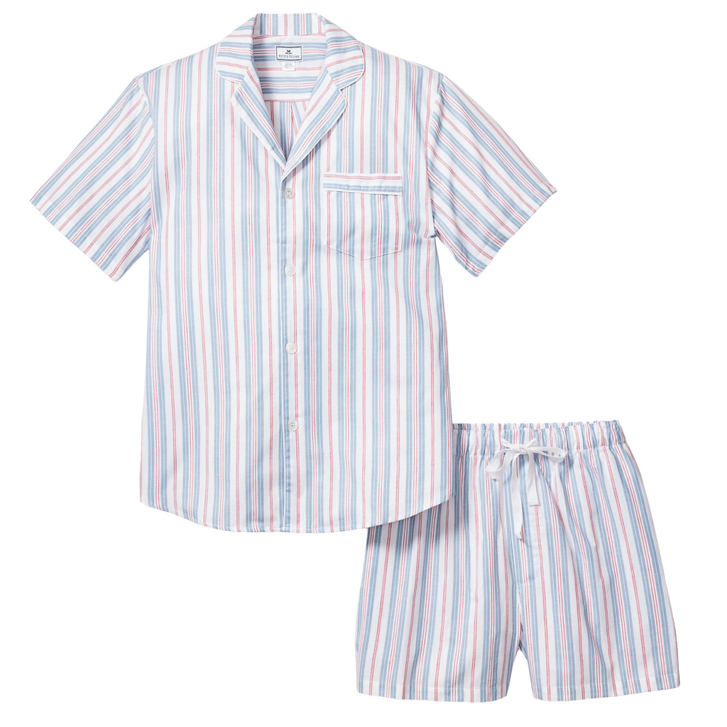 Men's Twill Pajama Short Set in Vintage French Stripes - The Well Appointed House