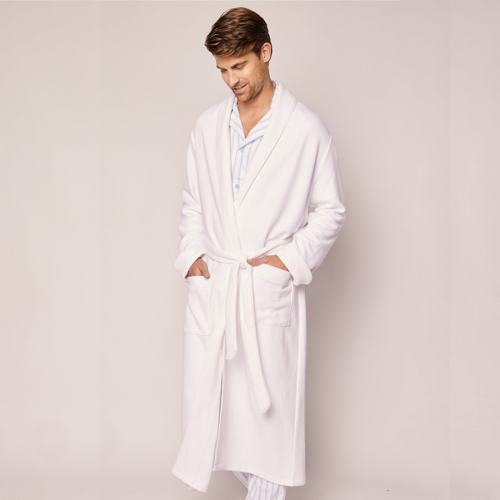 Men's Jacquard Robe in White - The Well Appointed House