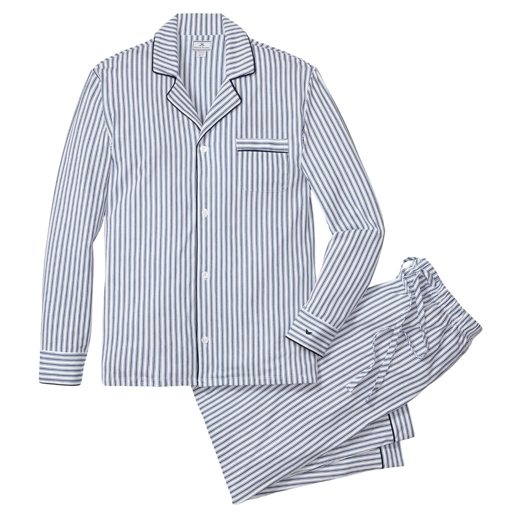 Men's Pima Pajama Set in Navy French Ticking - The Well Appointed House
