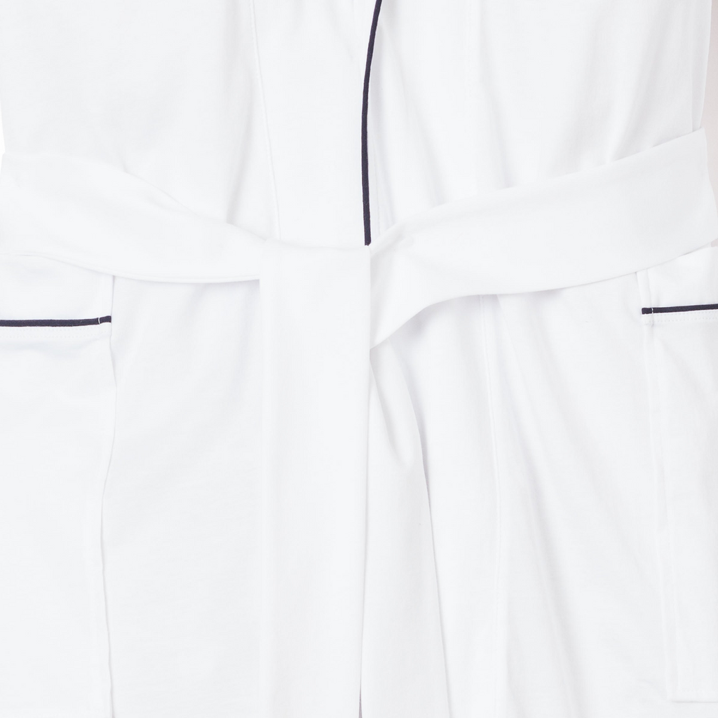 Men's Pima Robe in White with Navy Piping - The Well Appointed House