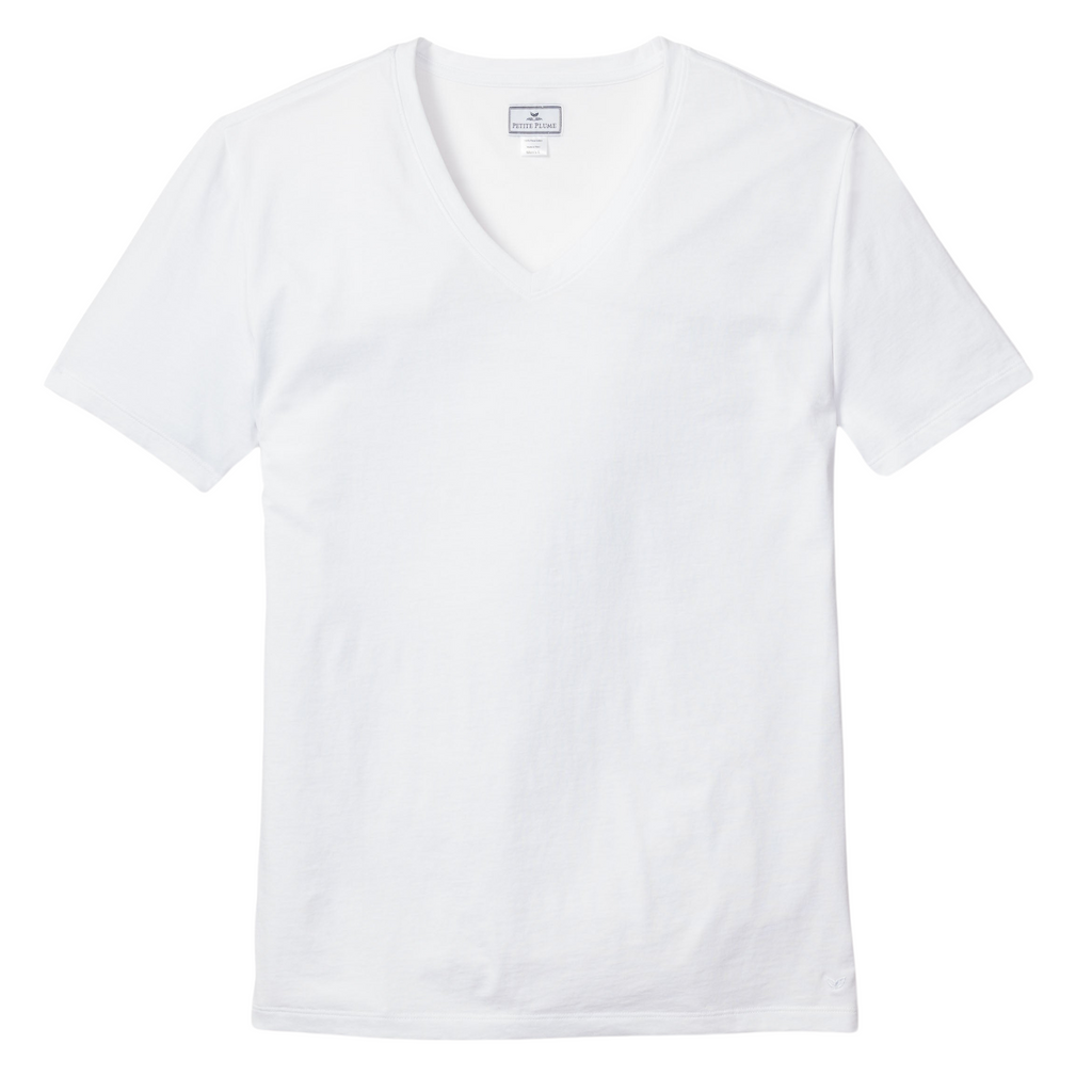 Men's Pima V-Neck Top in White - The Well Appointed House