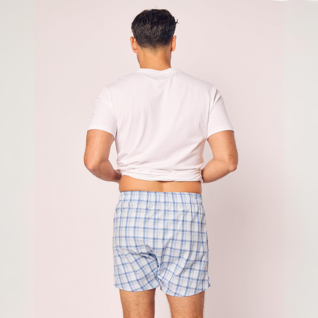 Men's Twill 3 Pack Boxers in Blue and White - The Well Appointed House