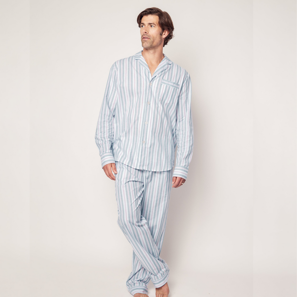Men's Twill Pajama Set in Vintage French Stripes - The Well Appointed House