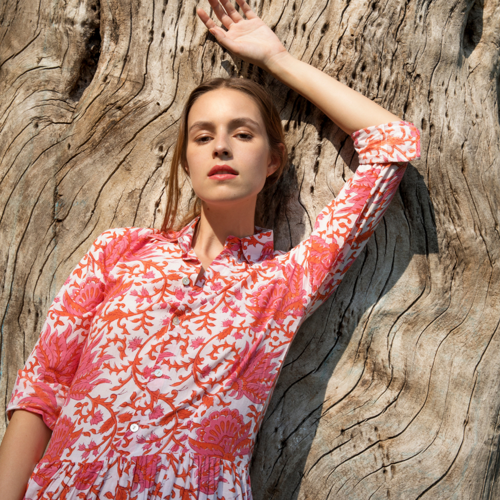 Meredith Floral Dress in Coral - The Well Appointed House