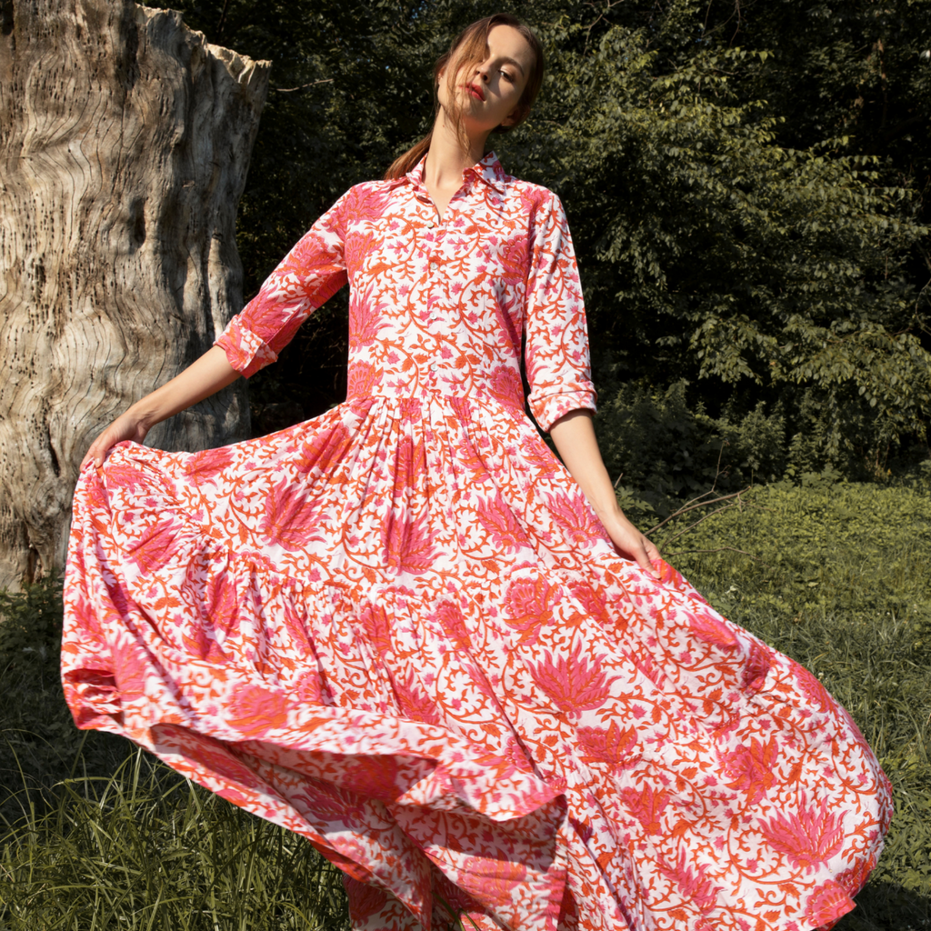 Meredith Floral Dress in Coral - The Well Appointed House