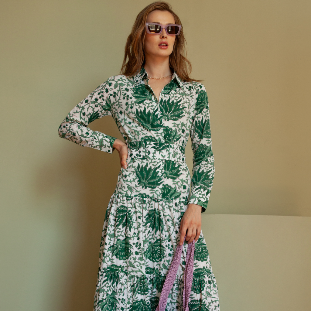 Meredith Floral Dress in Green - The Well Appointed House