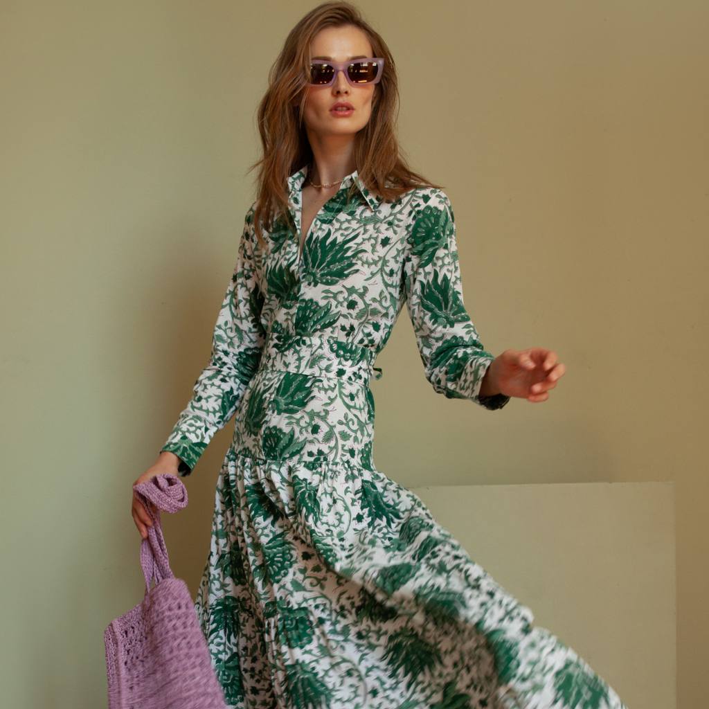 Meredith Floral Dress in Green - The Well Appointed House