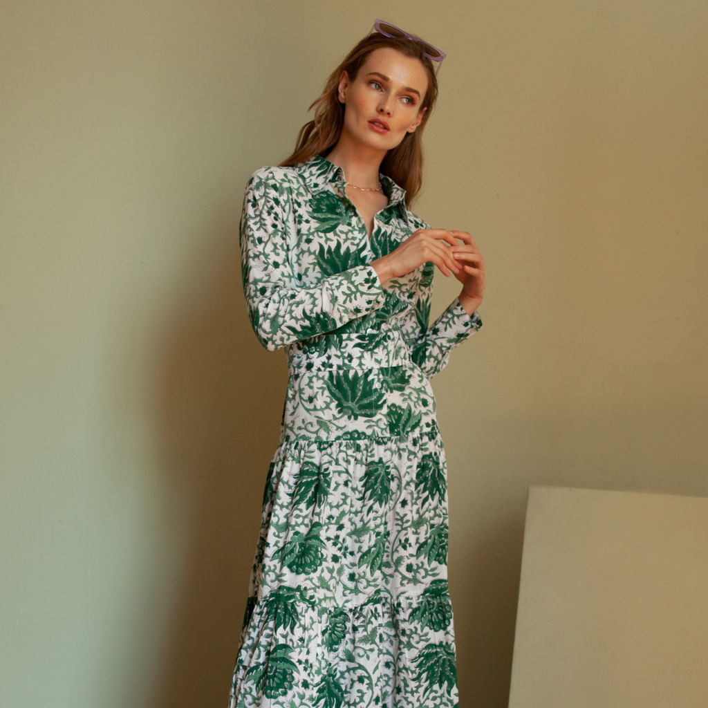 Meredith Floral Dress in Green - The Well Appointed House