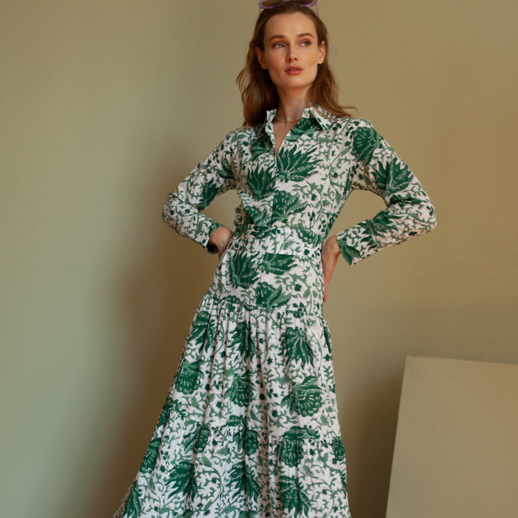 Meredith Floral Dress in Green - The Well Appointed House