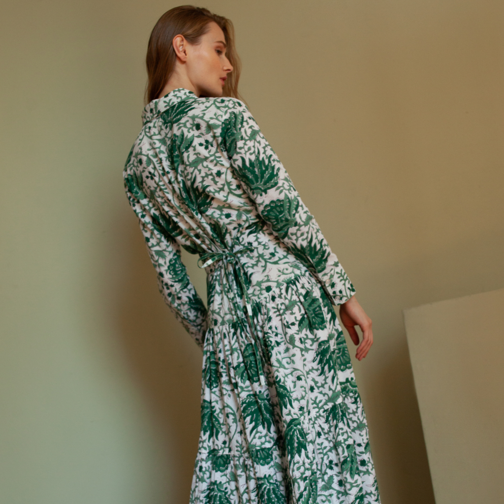 Meredith Floral Dress in Green - The Well Appointed House