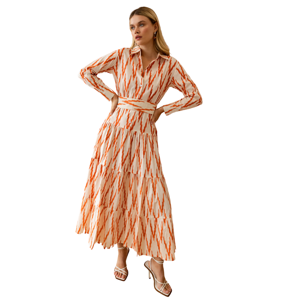 Meredith Ikat Dress in Orange - The Well Appointed House