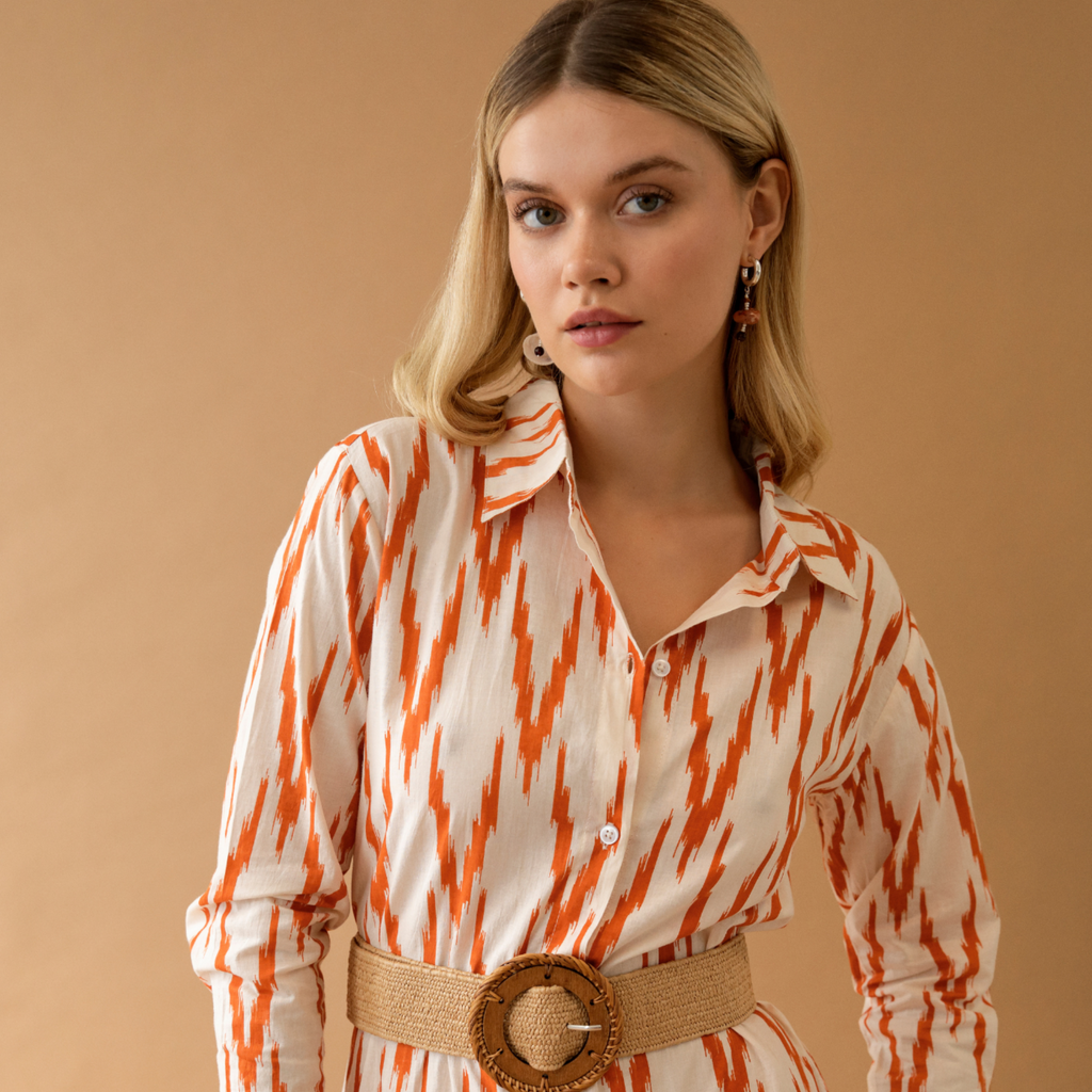 Meredith Ikat Dress in Orange - The Well Appointed House