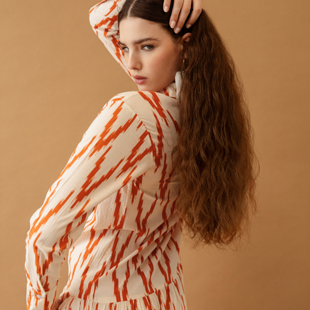 Meredith Ikat Dress in Orange - The Well Appointed House