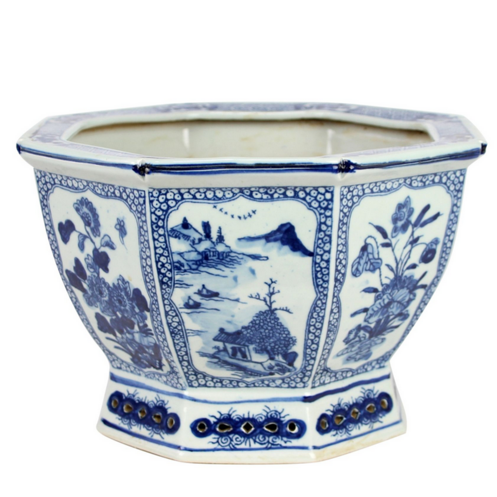 Mid Size Village Scene Hexagon Planter - The Well Appointed House