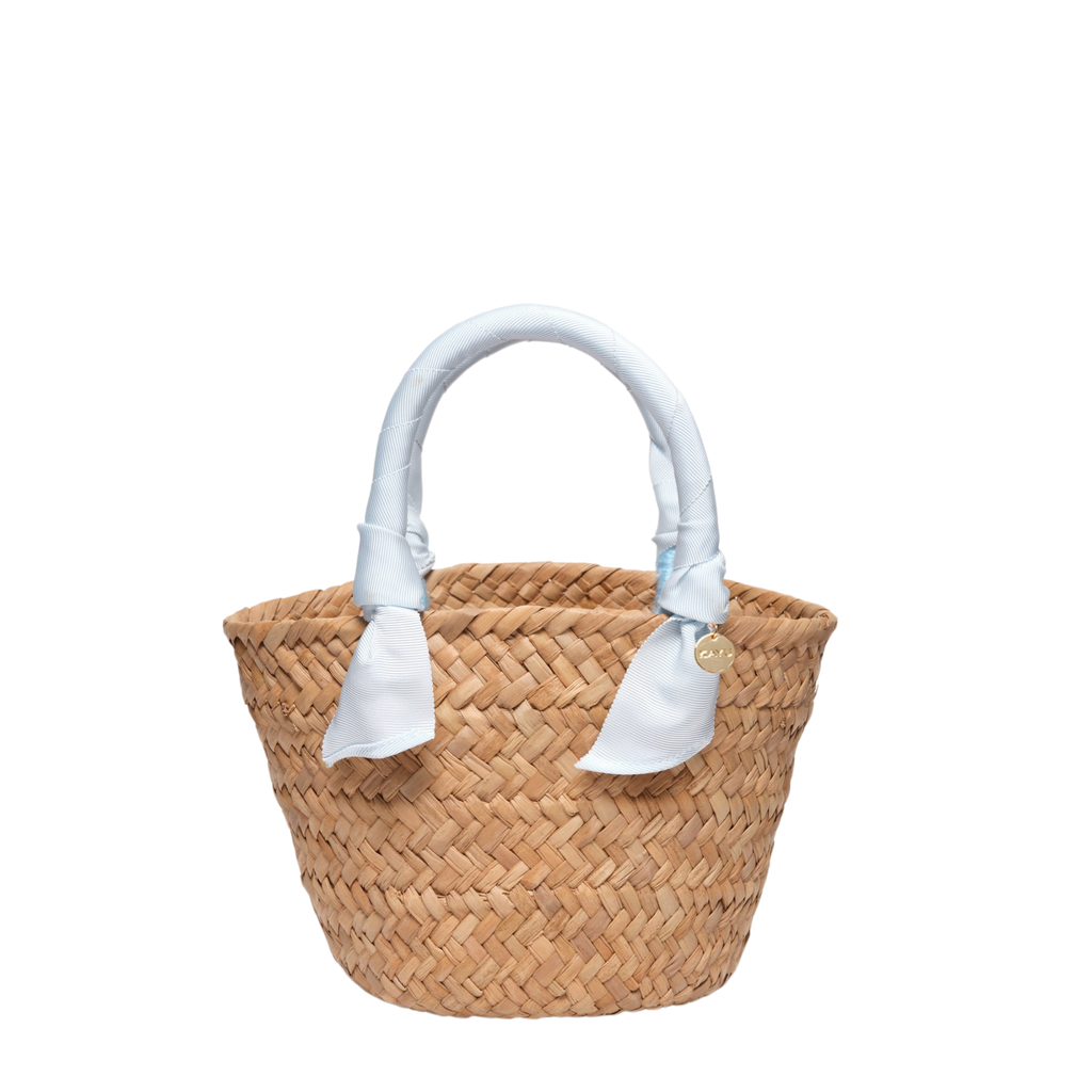 Mini Rosie Ribbon Straw Tote in Baby Blue - The Well Appointed House