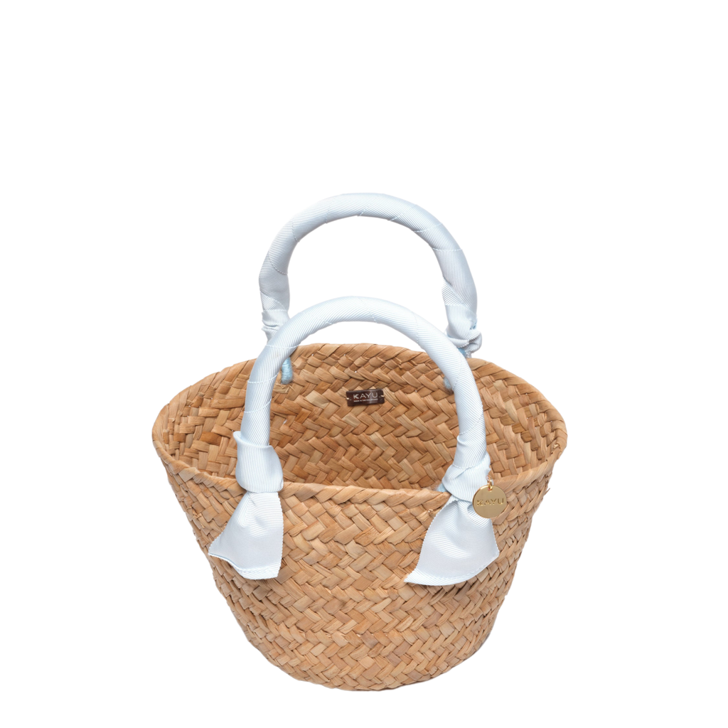 Mini Rosie Ribbon Straw Tote in Baby Blue - The Well Appointed House