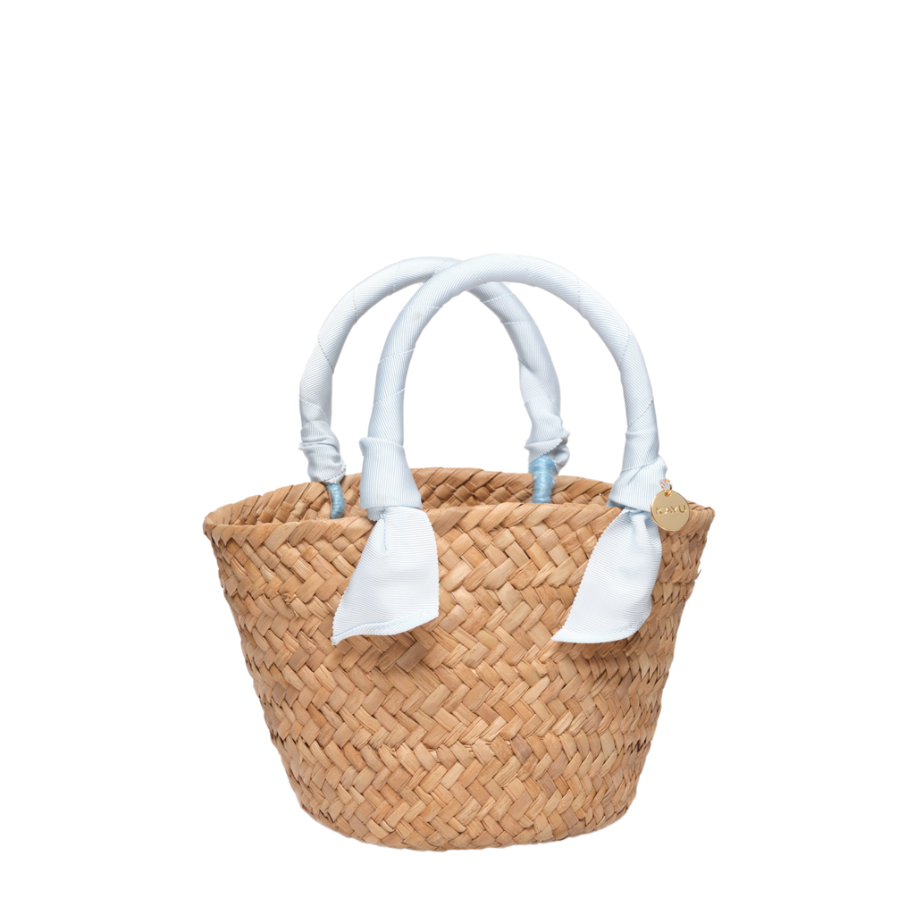 Mini Rosie Ribbon Straw Tote in Baby Blue - The Well Appointed House