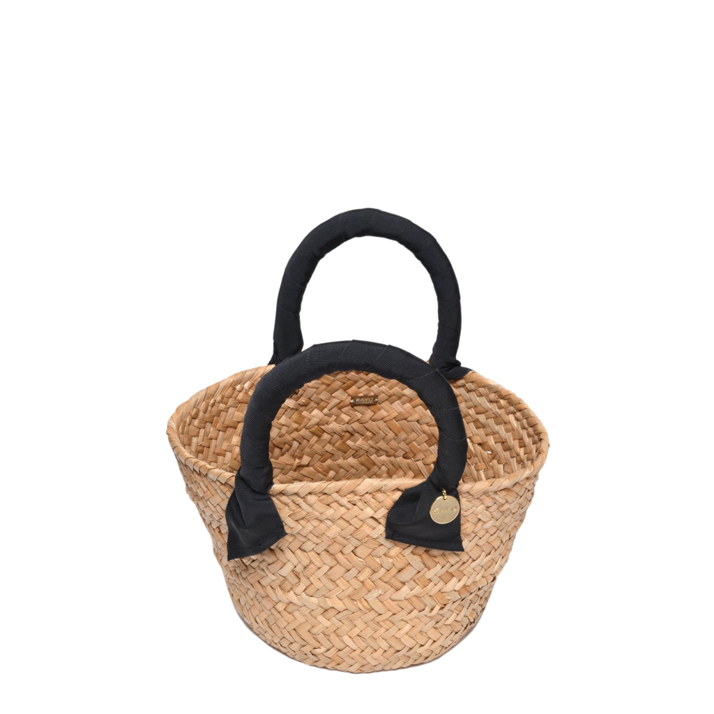 Mini Rosie Ribbon Straw Tote in Black - The Well Appointed House