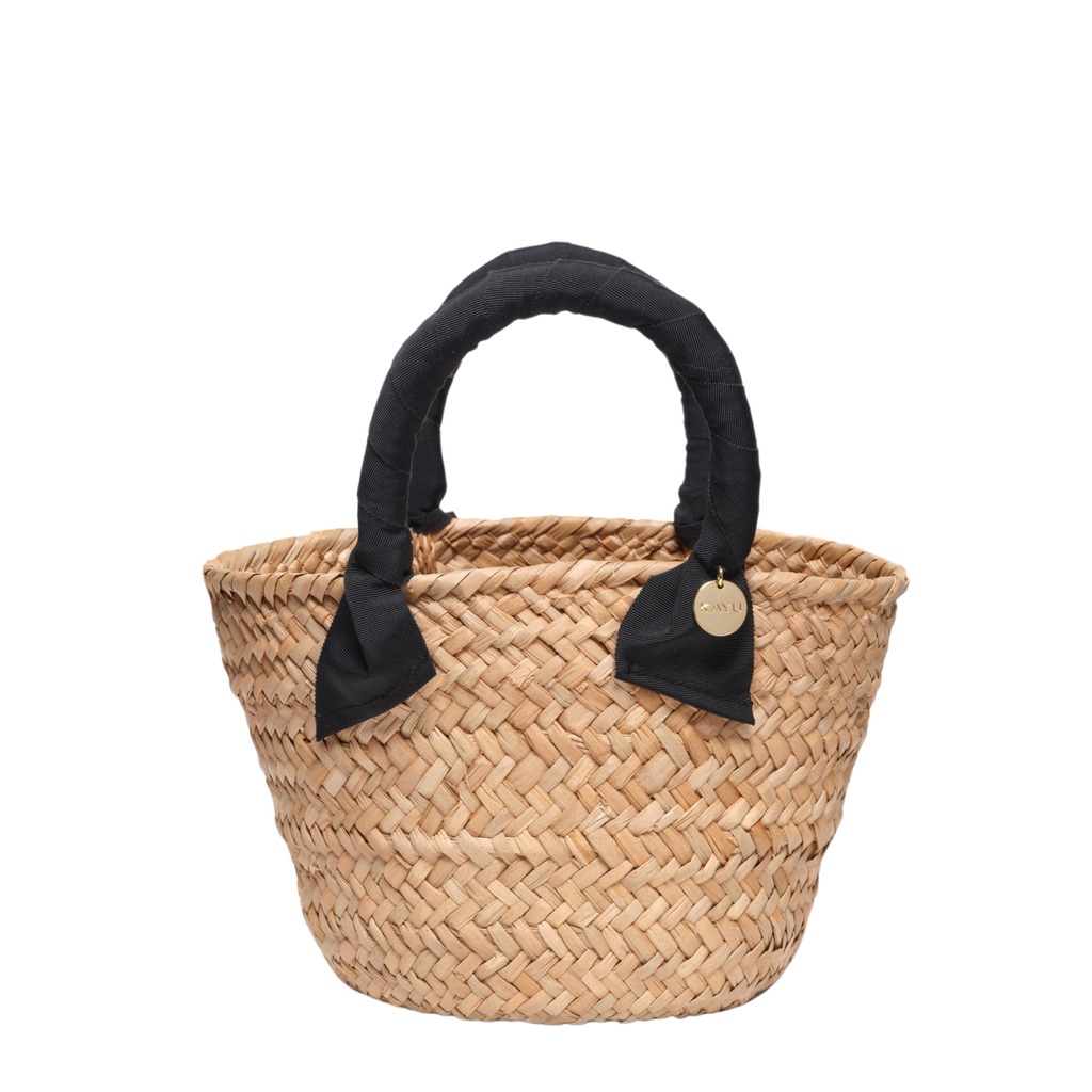 Mini Rosie Ribbon Straw Tote in Black - The Well Appointed House