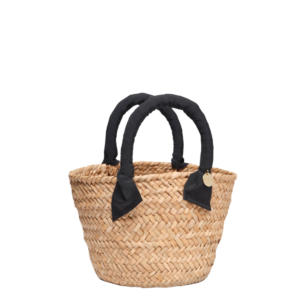 Mini Rosie Ribbon Straw Tote in Black - The Well Appointed House