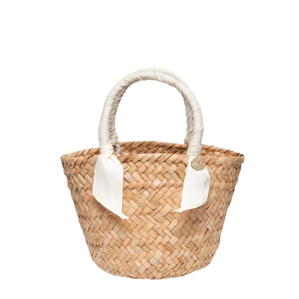 Mini Rosie Ribbon Straw Tote in Ivory- The Well Appointed House