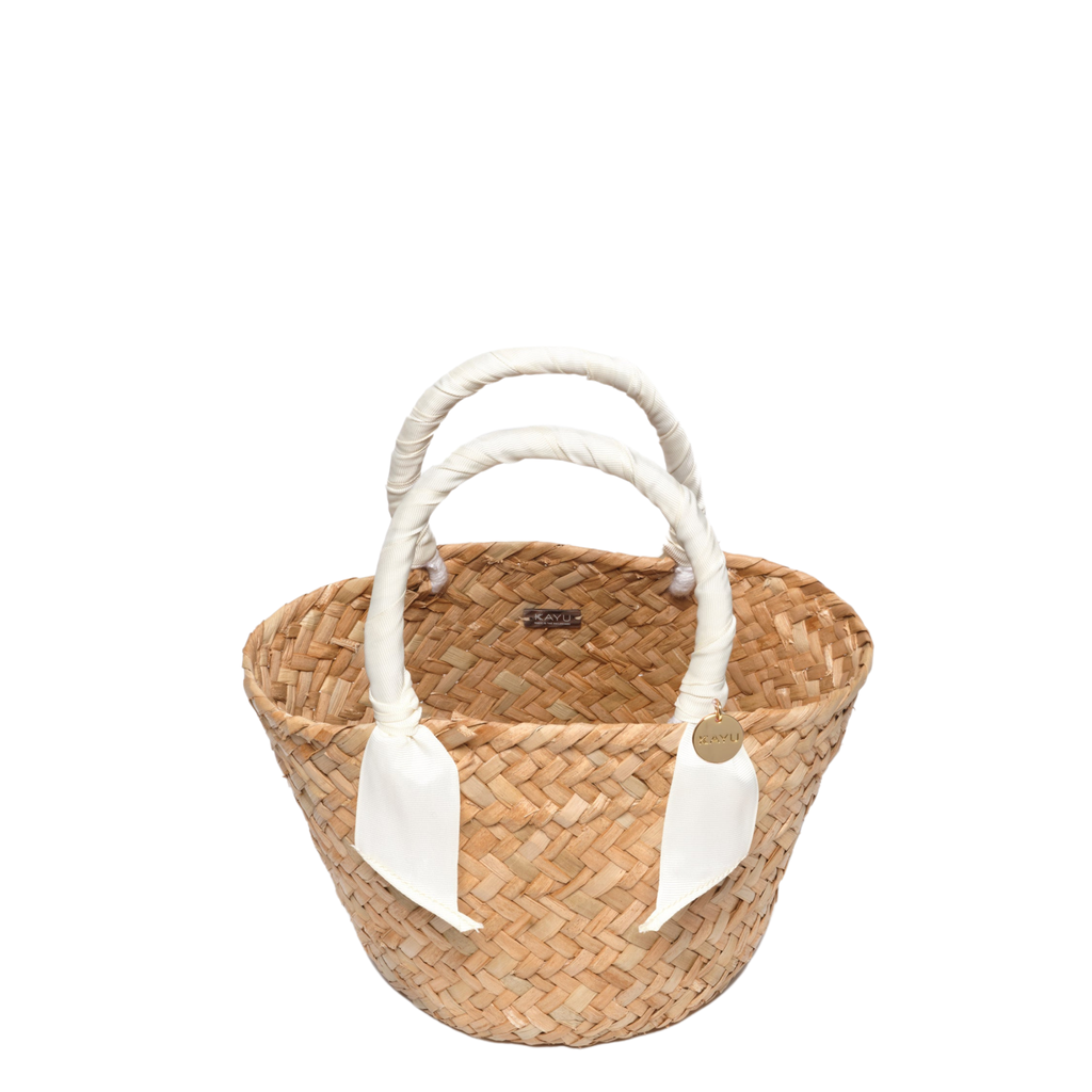 Mini Rosie Ribbon Straw Tote in Ivory- The Well Appointed House