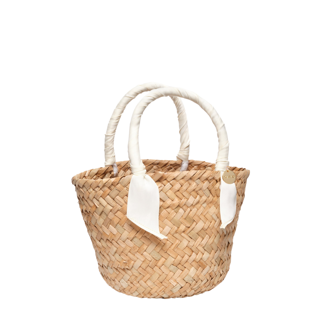 Mini Rosie Ribbon Straw Tote in Ivory- The Well Appointed House