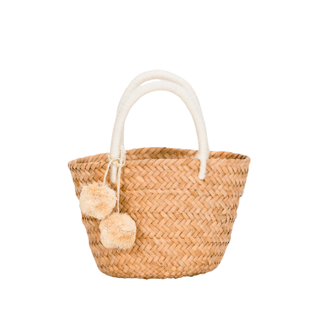 Mini St Tropez Pom Pom Straw Tote in Ivory - The Well Appointed House