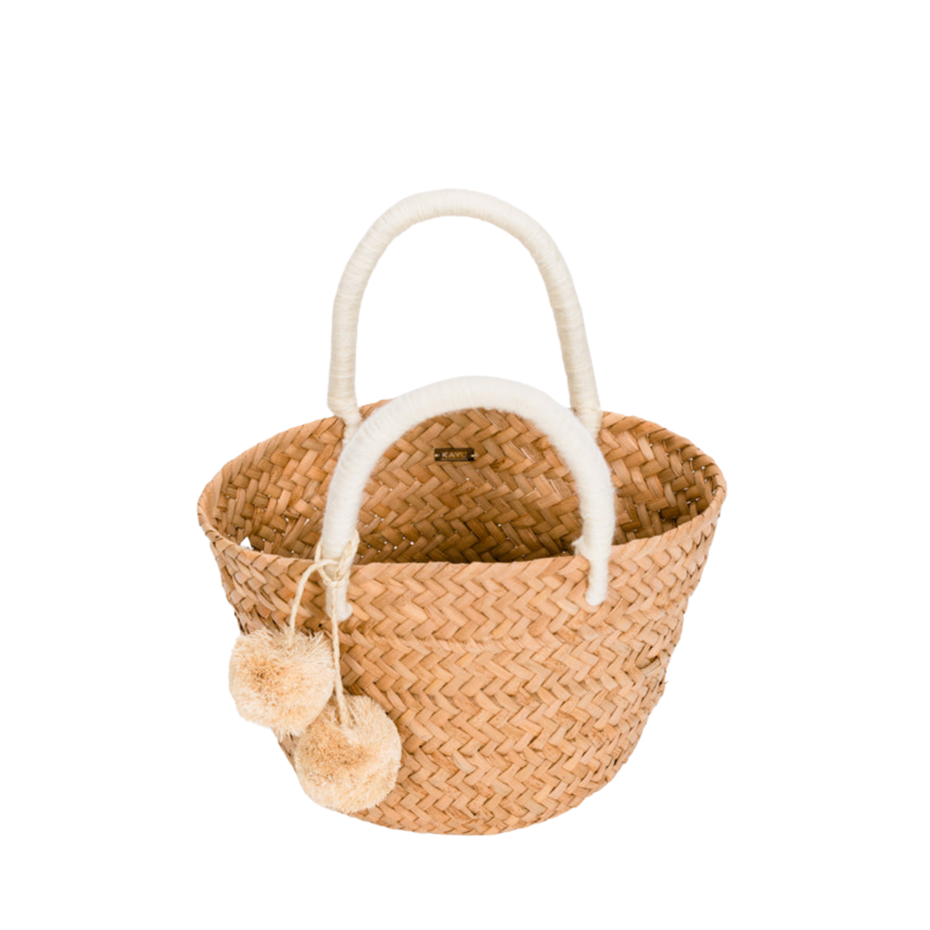 Mini St Tropez Pom Pom Straw Tote in Ivory - The Well Appointed House