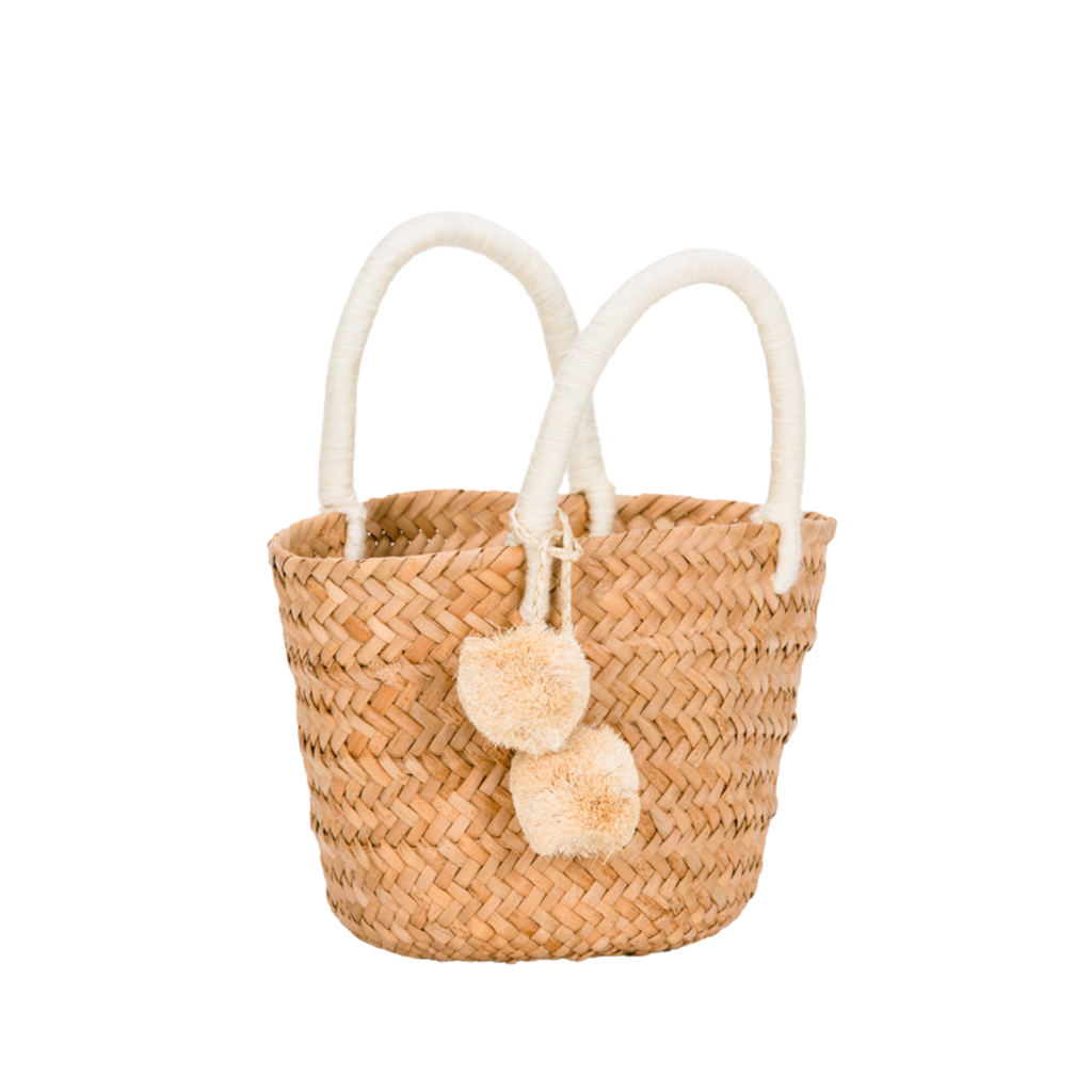 Mini St Tropez Pom Pom Straw Tote in Ivory - The Well Appointed House