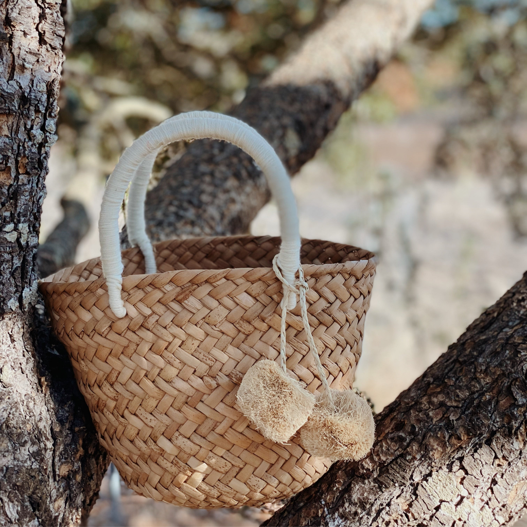 Mini St Tropez Pom Pom Straw Tote in Ivory - The Well Appointed House