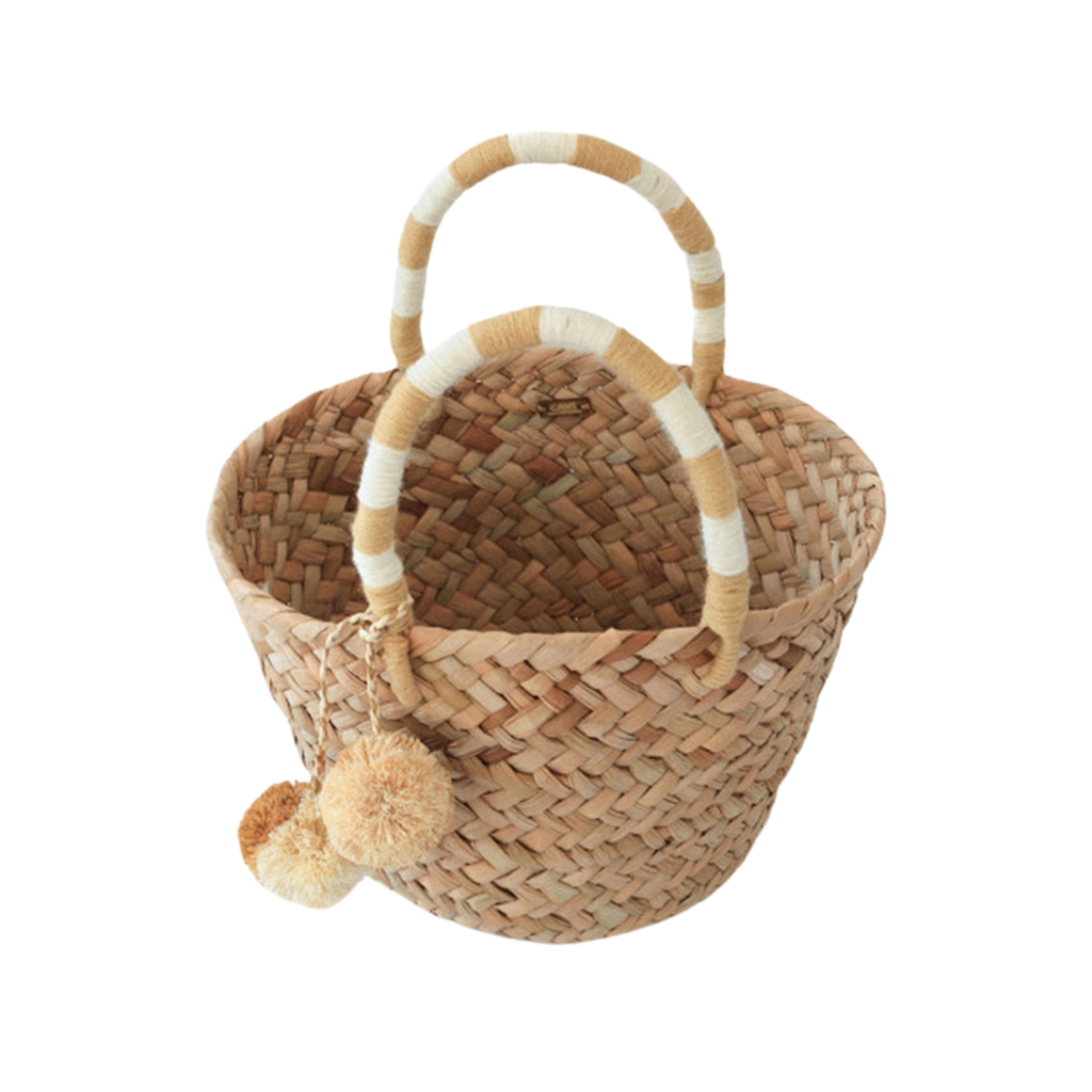 Mini St Tropez Pom Pom Straw Tote in Natural - The Well Appointed House