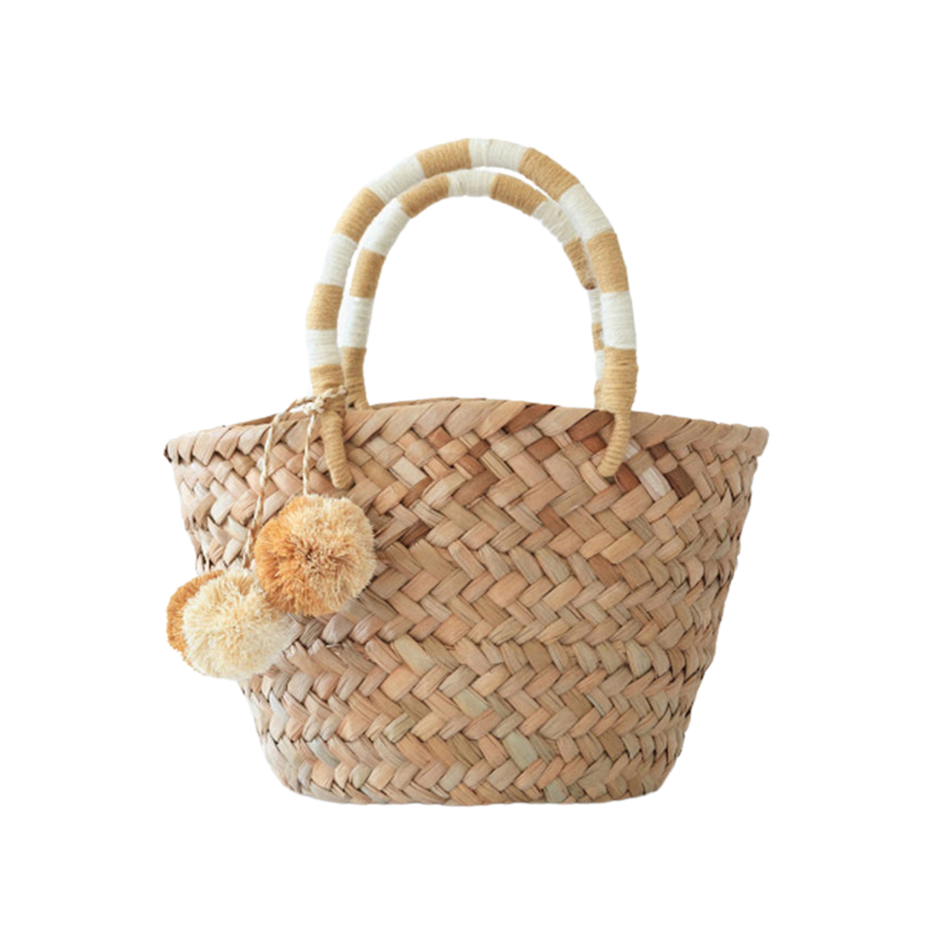 Mini St Tropez Pom Pom Straw Tote in Natural - The Well Appointed House