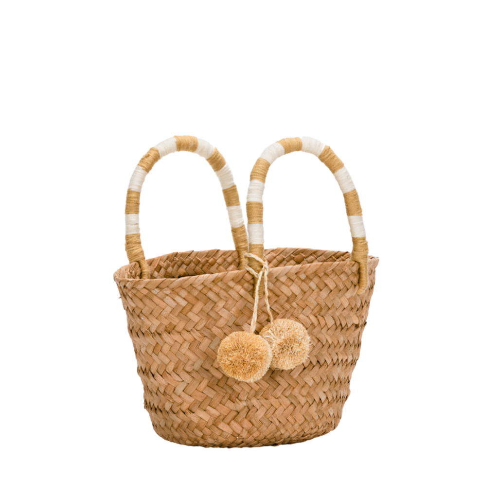 Mini St Tropez Pom Pom Straw Tote in Natural - The Well Appointed House