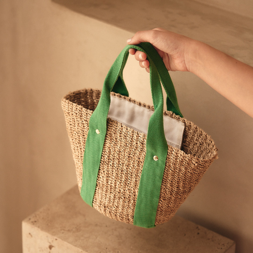 Mini Toci Straw Tote Bag in Green- The Well Appointed House