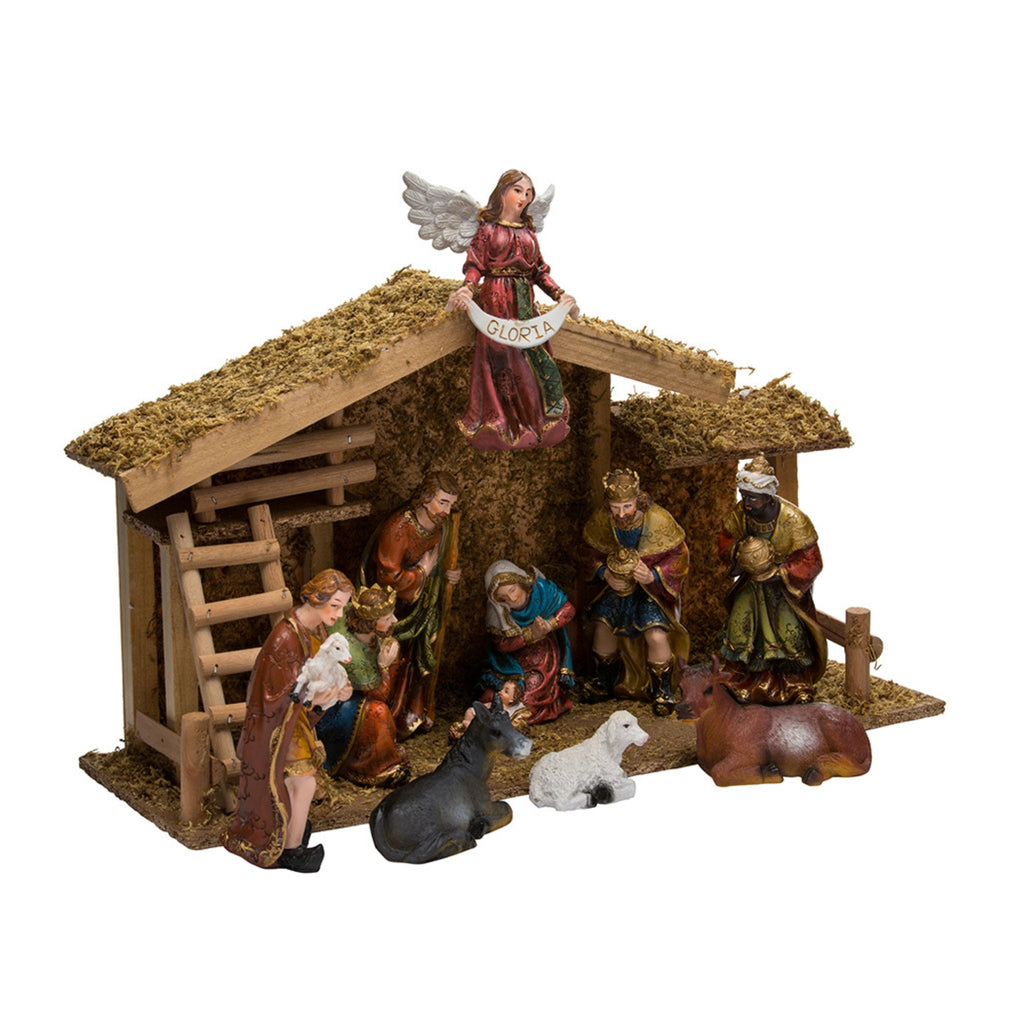 Nativity Set With Wooden Stable, 12-Piece Set- The Well Appointed House