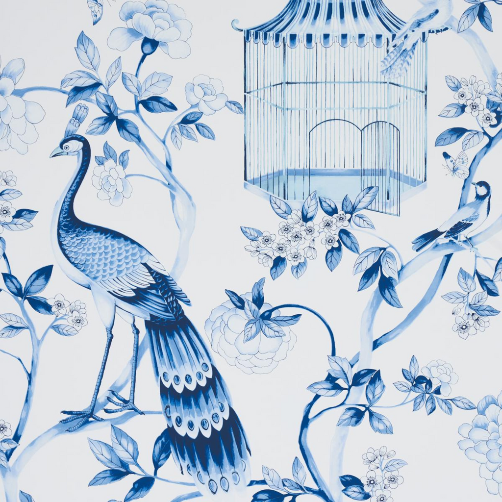 Oiseaux Et Fleurs Wallpaper in Porcelain - The Well Appointed House