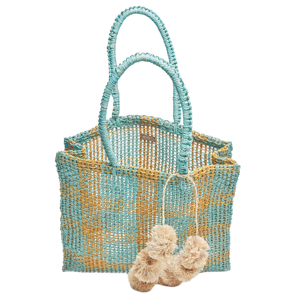 Olive Straw Tote Bag in Aqua in Aqua - The Well Appointed House