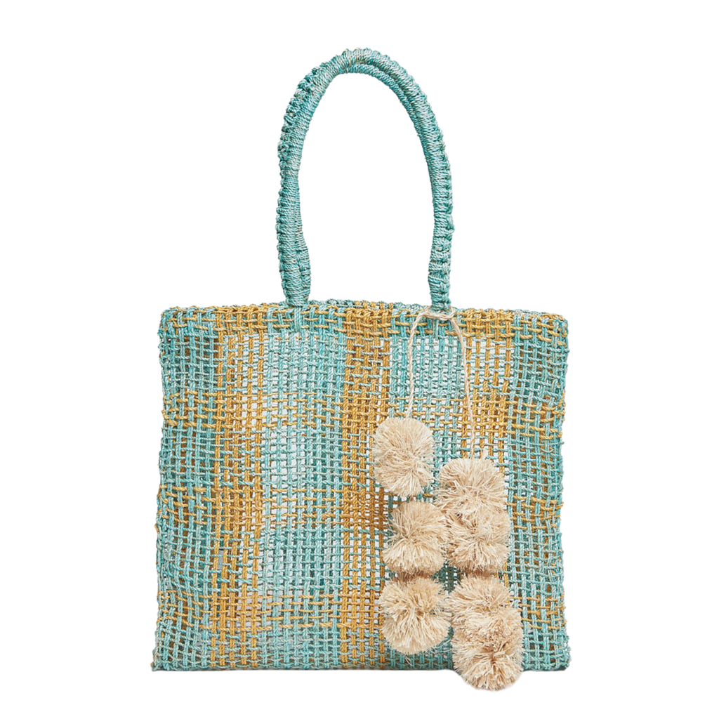 Olive Straw Tote Bag in Aqua in Aqua - The Well Appointed House