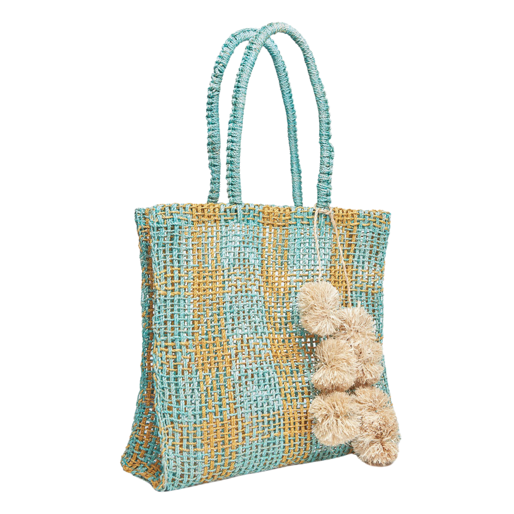 Olive Straw Tote Bag in Aqua in Aqua - The Well Appointed House