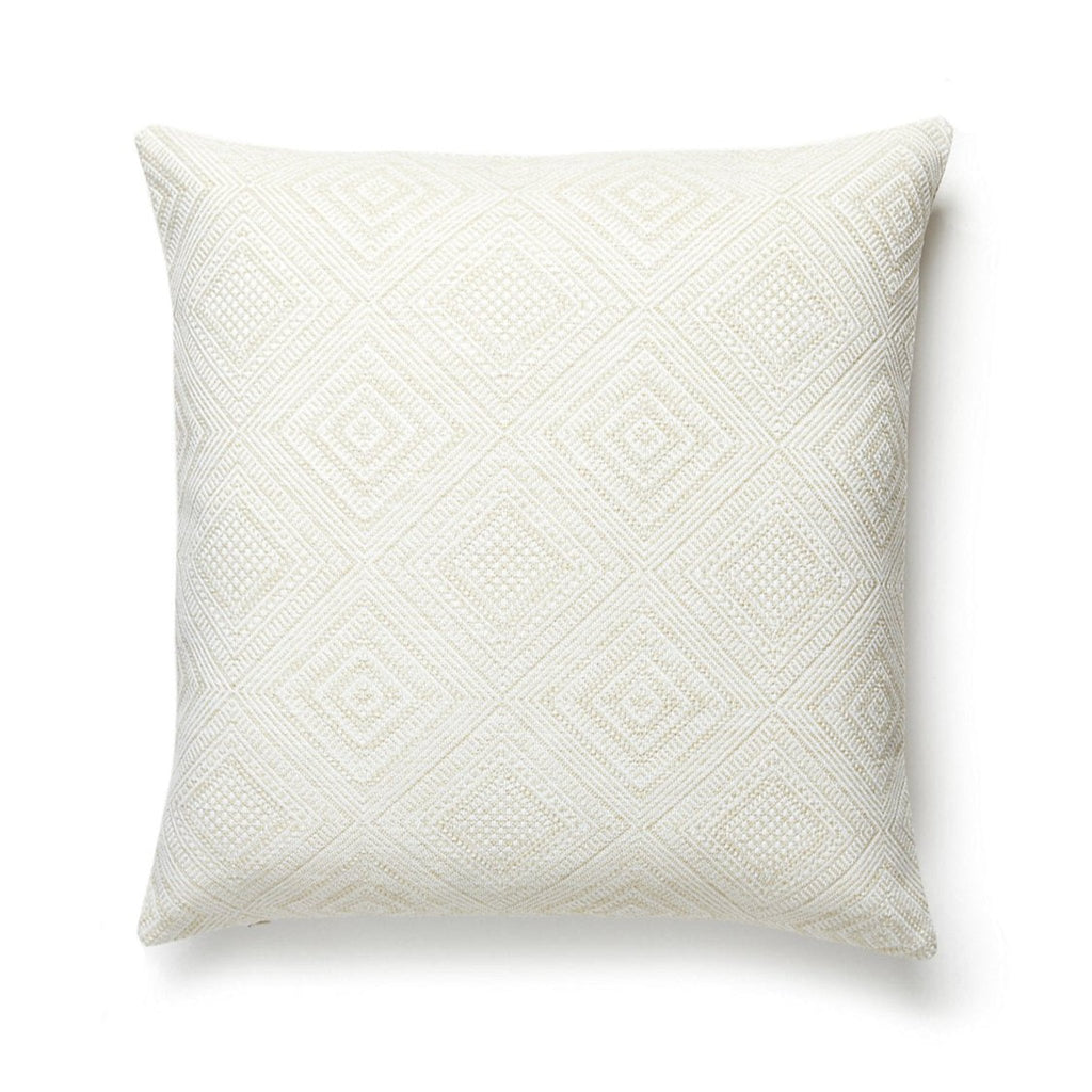 Outdoor Antigua Woven Geometric Pattern Decorative Throw Pillow in Alabaster - The Well Appointed House